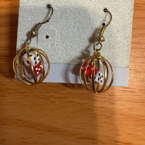 Vintage Caged Gold and Red Dice Earrings